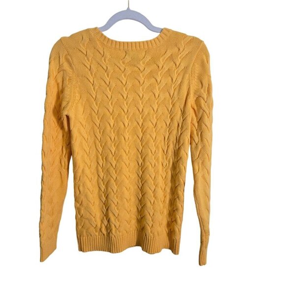 Lands' End Drifter Yellow Cable Knit Fisherman Midweight  Cotton Sweater Size XS - Picture 3 of 5